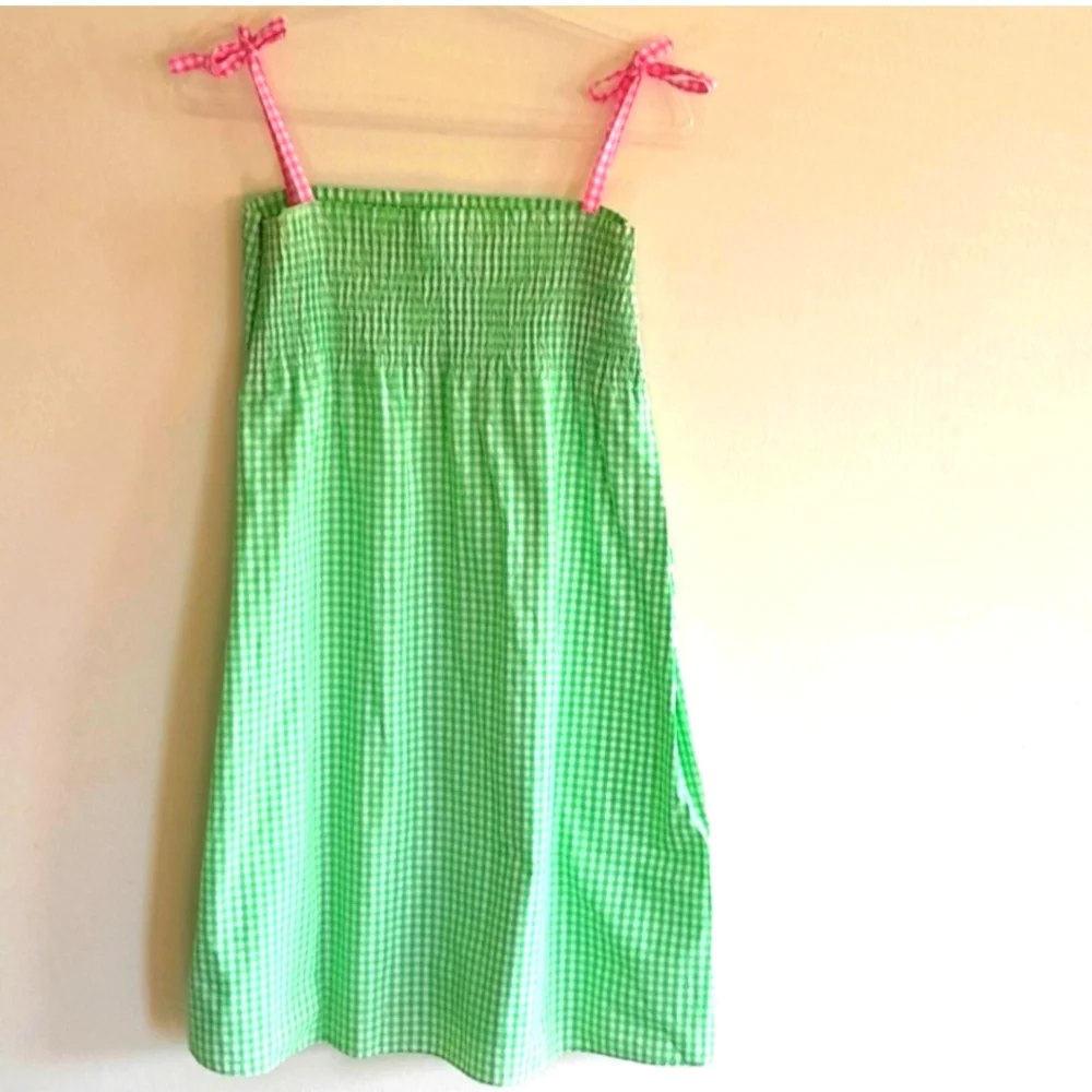 LILLY PULITZER Green And White Gingham Sun Dress Size 16